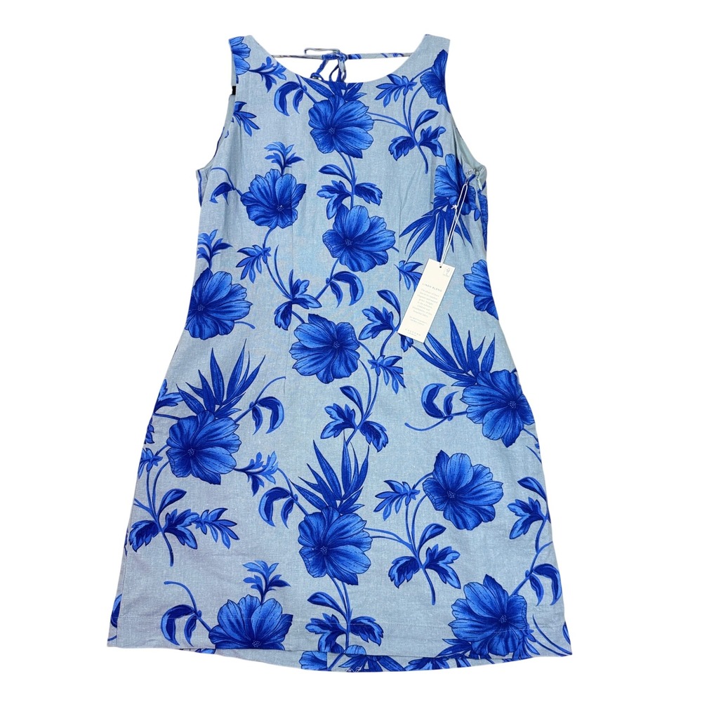 Calypso St. Barth Women's Blue Floral Linen Blend Shift Dress XS NWT